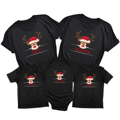 Personalized Reindeer Christmas Family Matching T Shirt, Custom Xmas Family Shirts ET1179