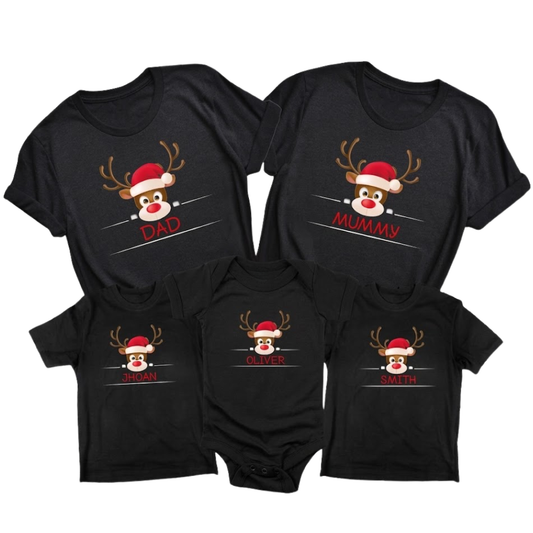 Personalized Reindeer Christmas Family Matching T Shirt, Custom Xmas Family Shirts ET1179