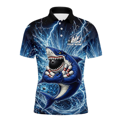 Shark Thunder Custom Bowling Polo Shirt For Men, Custom Shark Bowling Team Shirt BZ0945