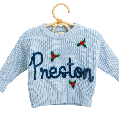 Custom Name Christmas Baby Embroidered Knit Sweater, Personalized Christmas Knit Sweatshirt BB0130