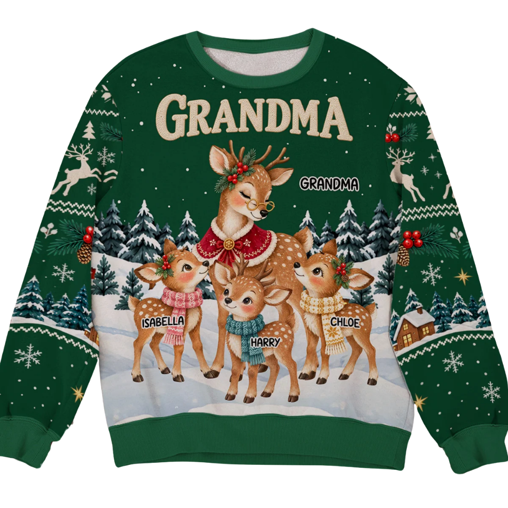 Custom Grandma Reindeer Christmas Sweatshirt With Grandkids Names, Custom Christmas Sweatshirt For Grandmother 2D1205