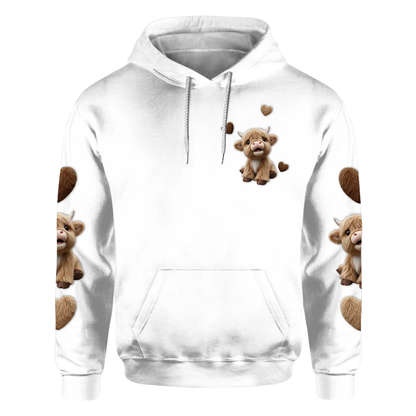 Highland Cow Personalized Name White 3D Hoodie For Men Women, Custom Highland Cow Hoodie 2D1276
