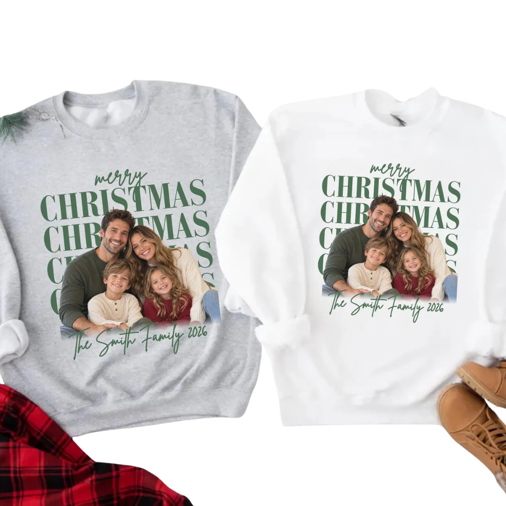 Custom Family Photo Merry Christmas Sweatshirt Matching, Custom Xmas Family Sweatshirt With Picture ET1705