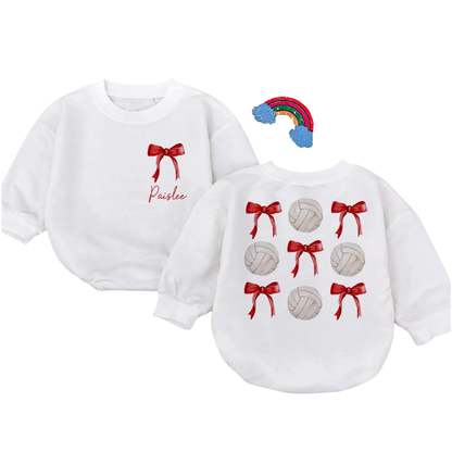Custom Volleyball Bow Baby Girl Romper Sweatshirt, Custom Baby Volleyball Romper Sweater BB0705