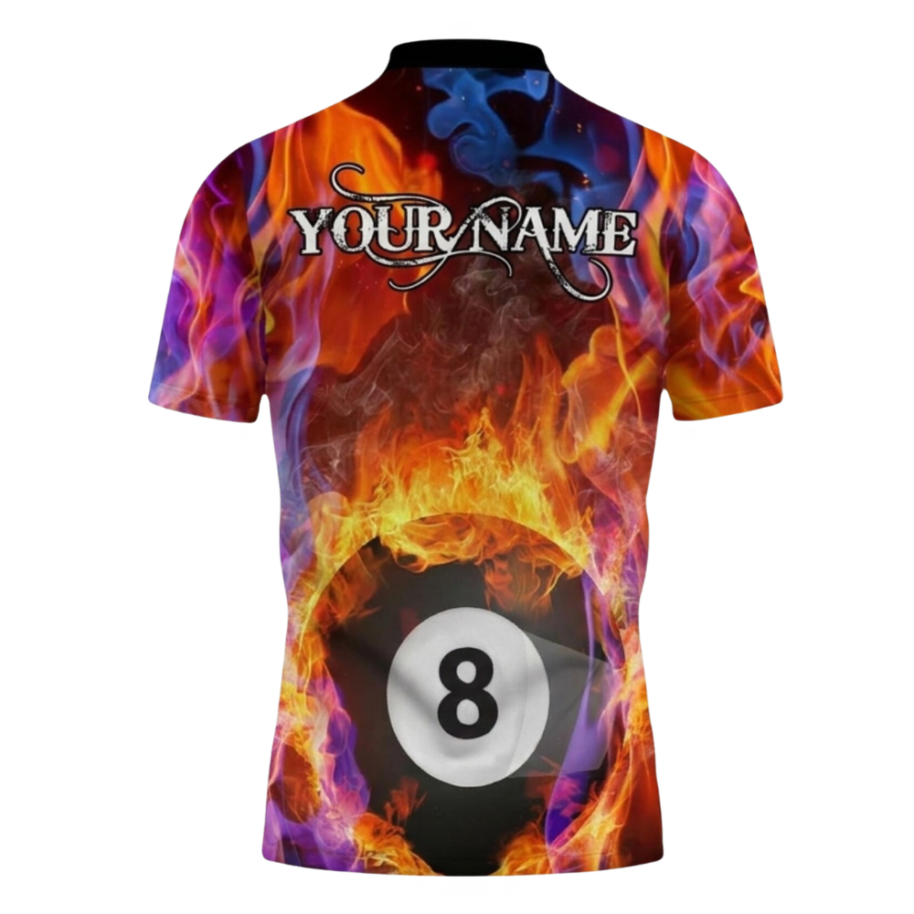 Custom Skull 8 Ball Flaming Billiard Polo Shirts For Men, Custom Skull 8 Ball Pool Shirts Team BIE0070