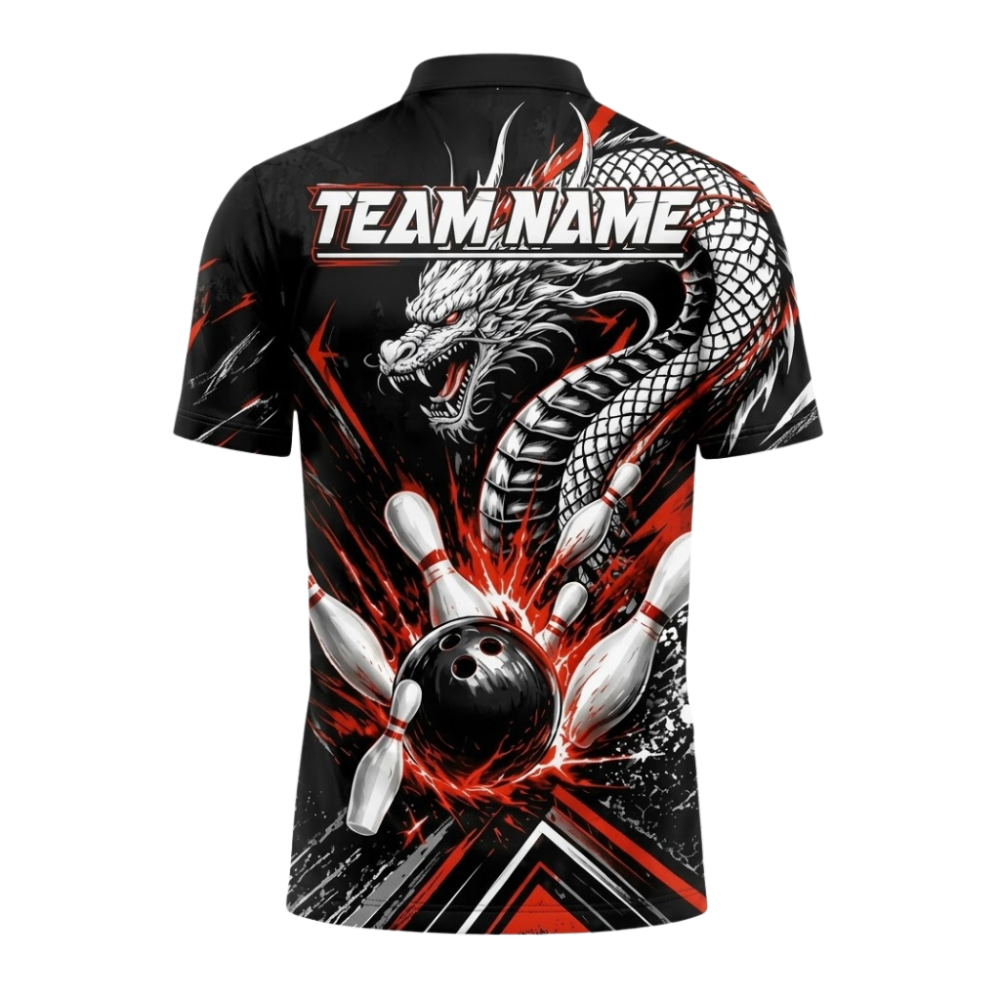 Custom Dragon Men's Black Red Bowling Jersey, Custom Dragon Team Bowling Shirts BZ1072