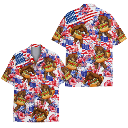 Bigfoot Hot Dog American Flag Hawaiian Shirt Mens, Tropical Bigfoot Hawaiian Shirts HE0468