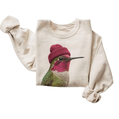 Hummingbird Weating Beanie Womens Sweatshirt, Hummingbird Sweatshirt For Bird Lover 2D1033