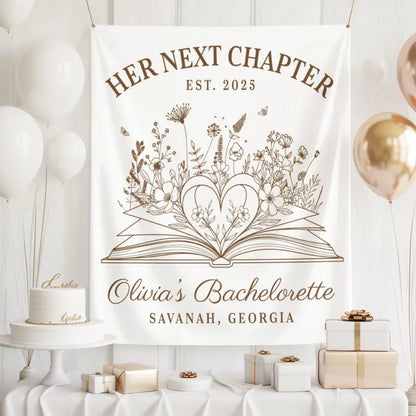 Custom Her Next Chapter Banner For Bachelorette, Custom Bachelorette Party Sign For Book Lover WD0463