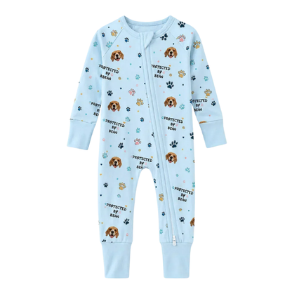 Custom Protected By Dog Baby Convertible Zipper Romper, Custom Dog Photo Baby Romper Convertible BB0644