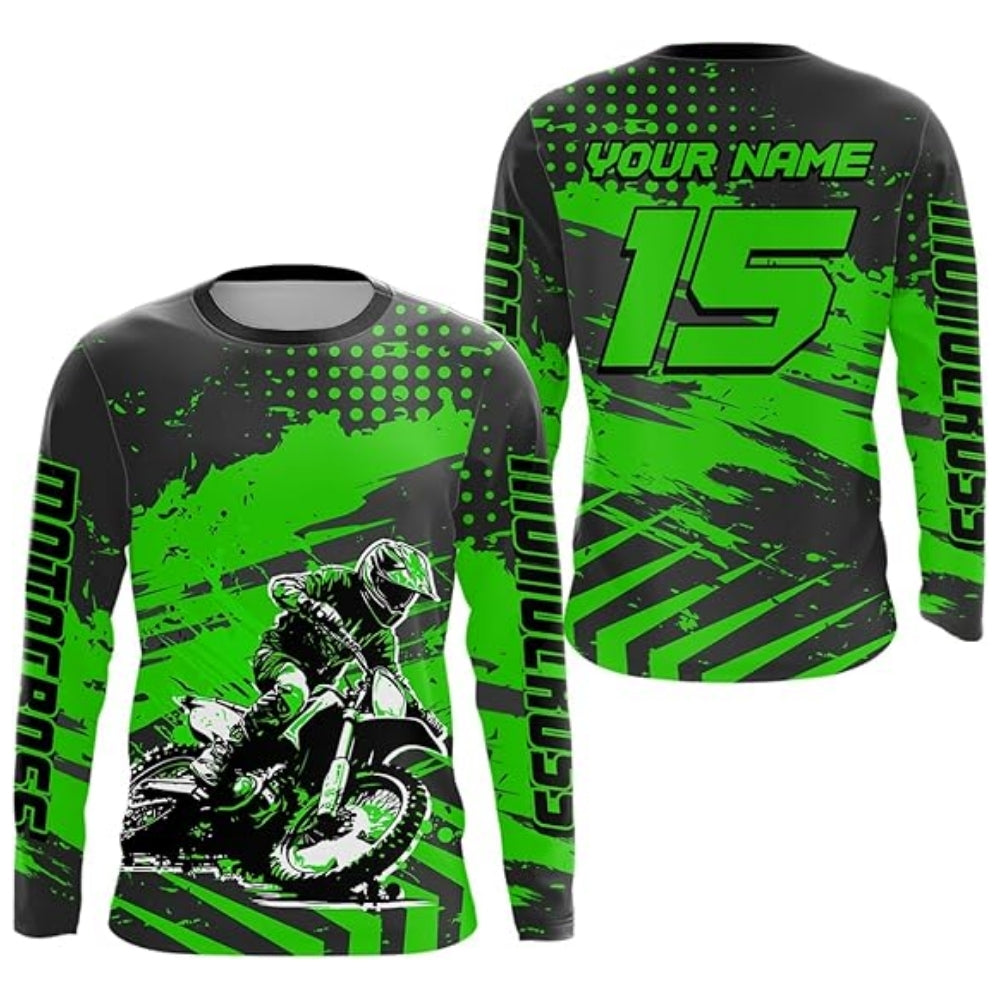 Men's Custom Black And Red MX Long Sleeve Jersey, Custom Motocross Shirts MZ0044
