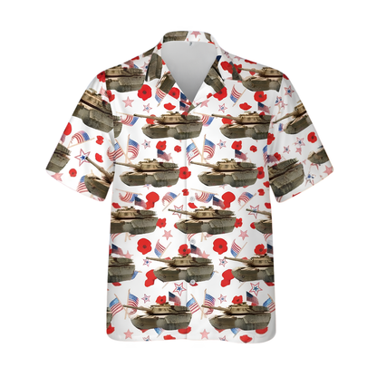 US M1 Abrams Tank Floral USA Flag Hawaiian Shirt For Men, Tank Hawaiian Shirt For Veteran HE0796