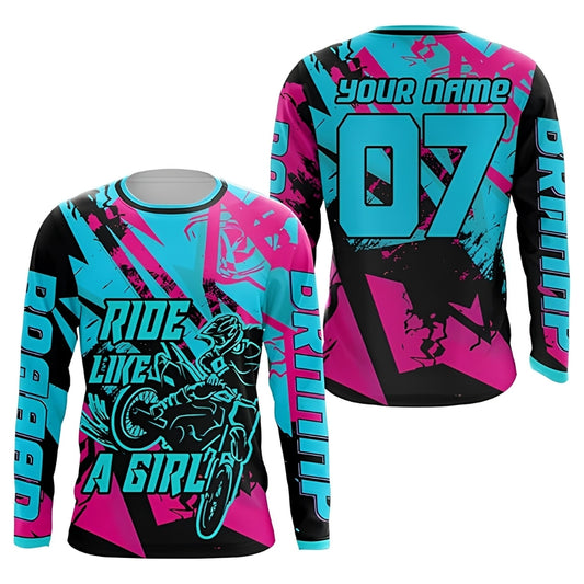 Ride Like Girl Personalized Long Sleeve Dirt Bike Shirt For Women, Custom Dirt Bike Jersey For Ladies MZ0057