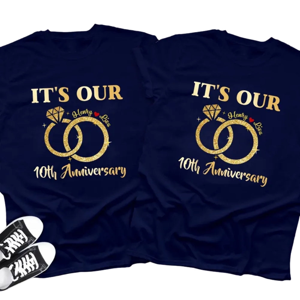 It's Our 10th Wedding Anniversary Custom Couple Name Matching T Shirts, Personalized 10 Year Anniversary Matching Shirts ET0744