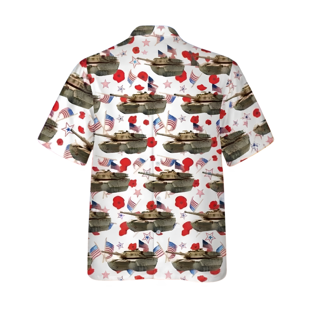 US M1 Abrams Tank Floral USA Flag Hawaiian Shirt For Men, Tank Hawaiian Shirt For Veteran HE0796