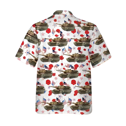 US M1 Abrams Tank Floral USA Flag Hawaiian Shirt For Men, Tank Hawaiian Shirt For Veteran HE0796