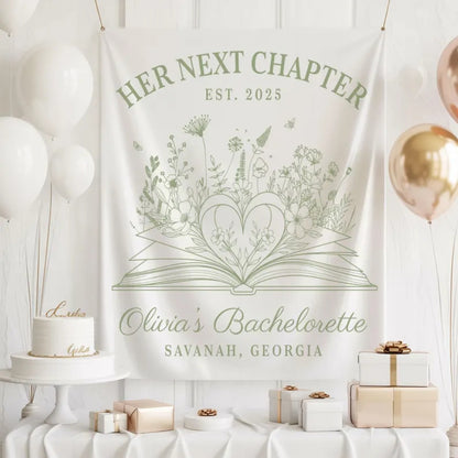 Custom Her Next Chapter Banner For Bachelorette, Custom Bachelorette Party Sign For Book Lover WD0463