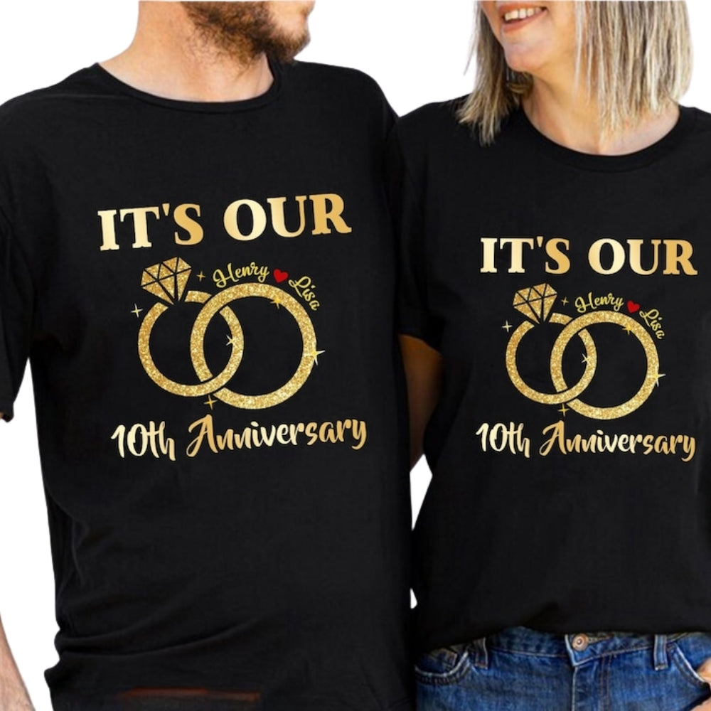It's Our 10th Wedding Anniversary Custom Couple Name Matching T Shirts, Personalized 10 Year Anniversary Matching Shirts ET0744