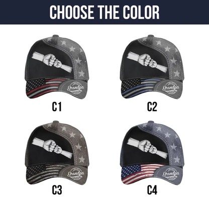 Best Grandpa Ever Custom US Flag Fist Bump Kid Names Baseball Cap, Custom 3D Printed Hats Caps For Father's Day CP0156