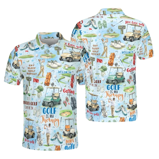 Golf Is My Therapy Men's Golf Polo Shirt, Funny Golf Shirts For Men GE0358