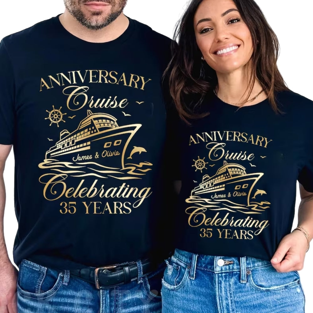 Anniversary Cruise Celebrating 35 Year Custom Matching Couple T Shirts, Personalized Anniversary Cruise Matching His And Her Shirts ET0746