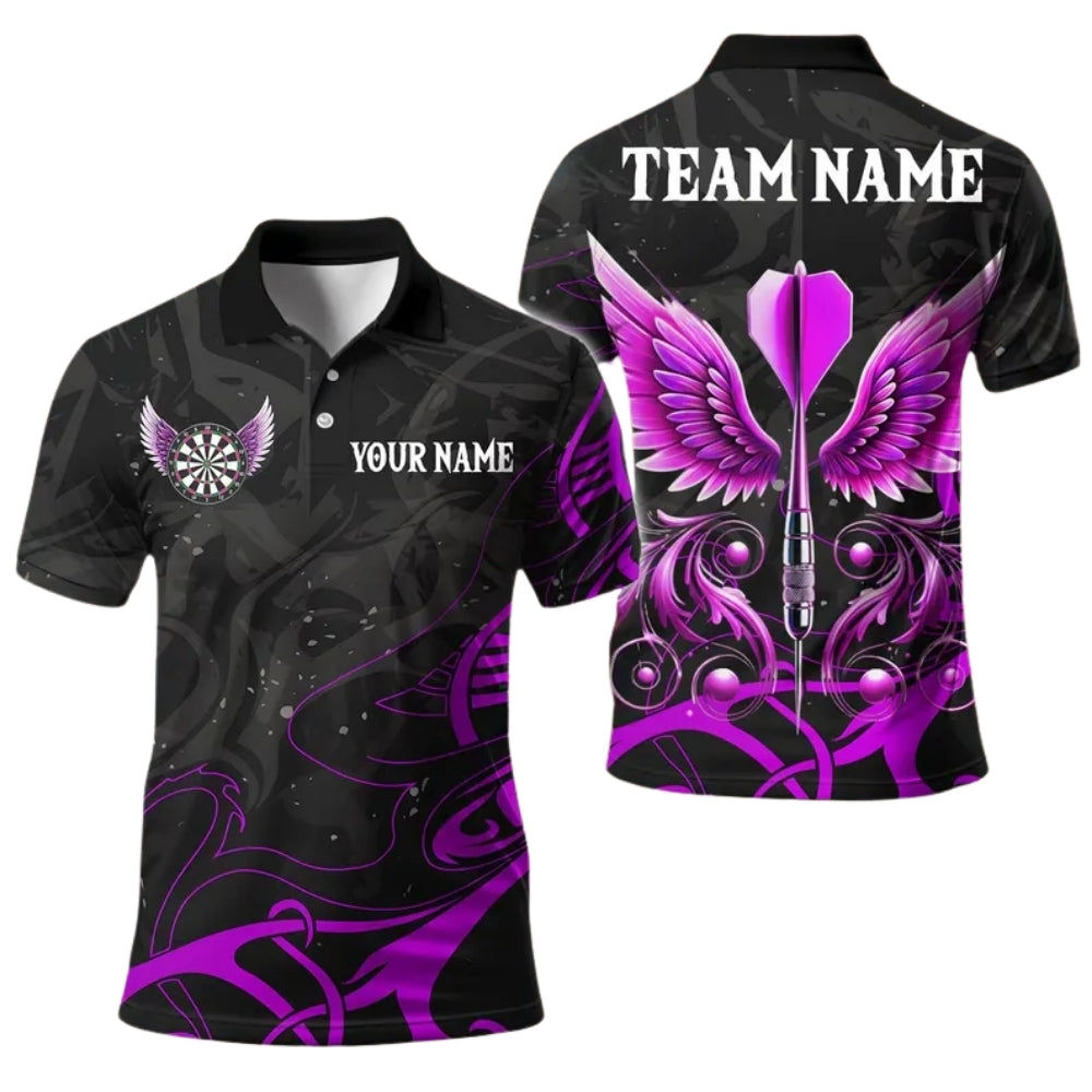 Custom Black Pink Arrow Wings Dart Polo Shirt Mens, Custom Team Darts Shirts DE0081