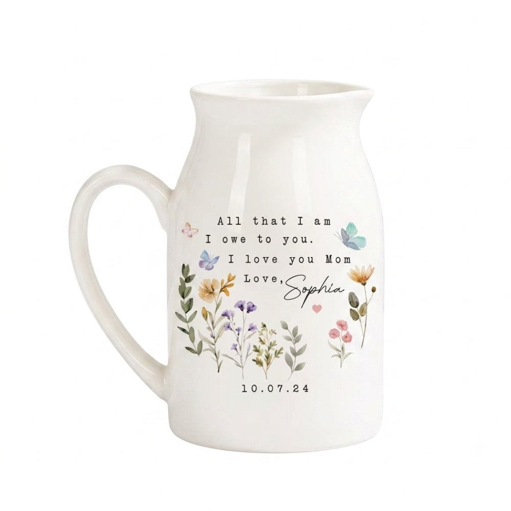 Personalised Mother of the Bride Floral Ceramic Vase, Custom Mother's Day Flower Vase for Mother of the Bride and Groom WD0029
