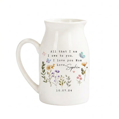 Personalised Mother of the Bride Floral Ceramic Vase, Custom Mother's Day Flower Vase for Mother of the Bride and Groom WD0029