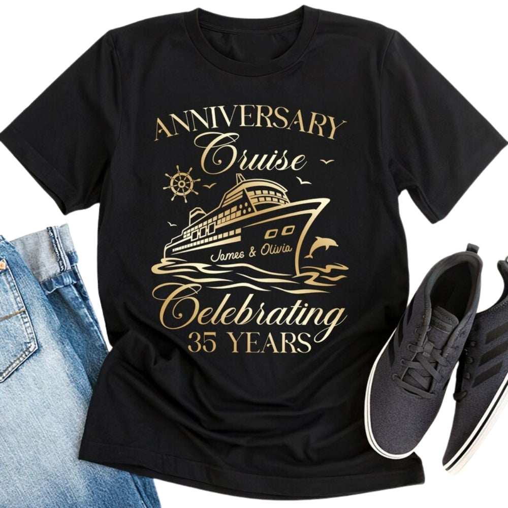 Anniversary Cruise Celebrating 35 Year Custom Matching Couple T Shirts, Personalized Anniversary Cruise Matching His And Her Shirts ET0746