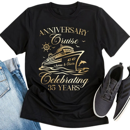 Anniversary Cruise Celebrating 35 Year Custom Matching Couple T Shirts, Personalized Anniversary Cruise Matching His And Her Shirts ET0746