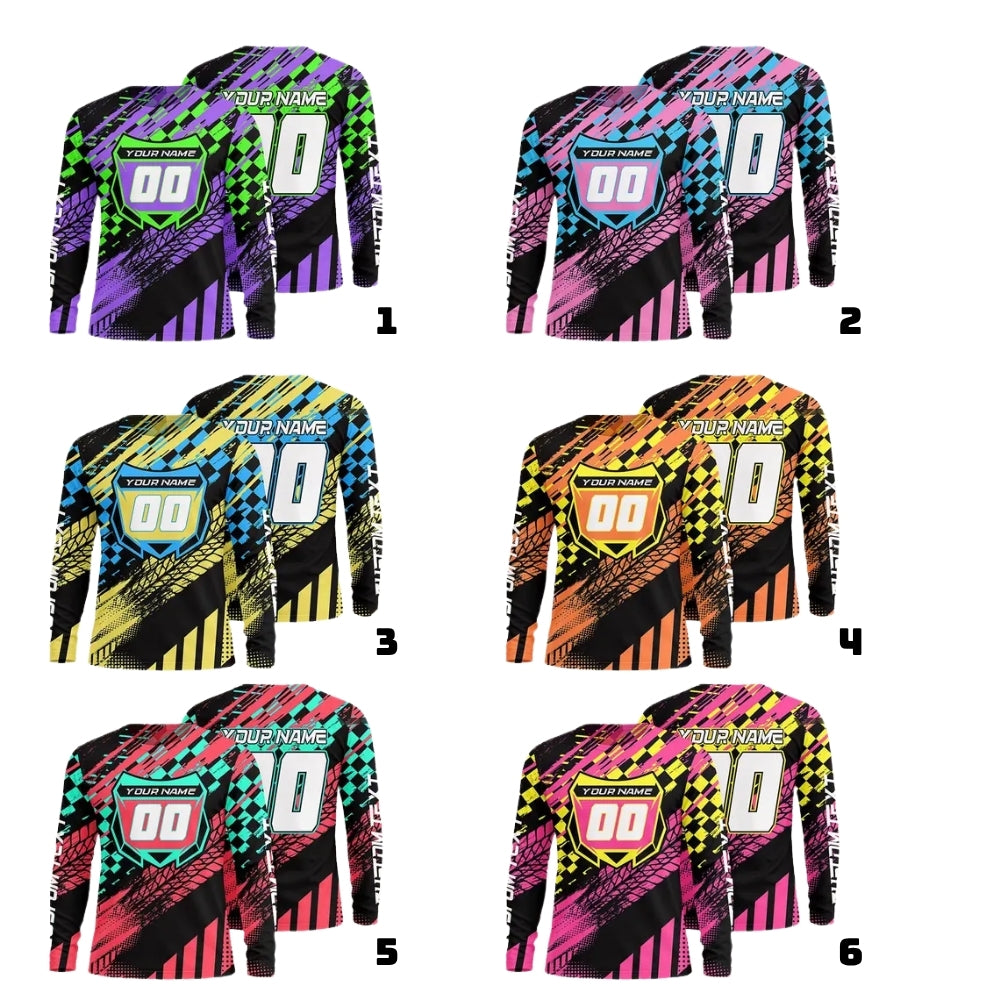 Custom Name Number Grunge Motocross Long Sleeve Jersey For Men, Custom Racing Dirt Bike Shirts ME0051