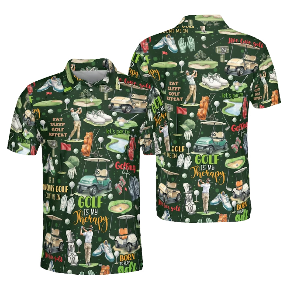 Golf Is My Therapy Men's Golf Polo Shirt, Funny Golf Shirts For Men GE0358