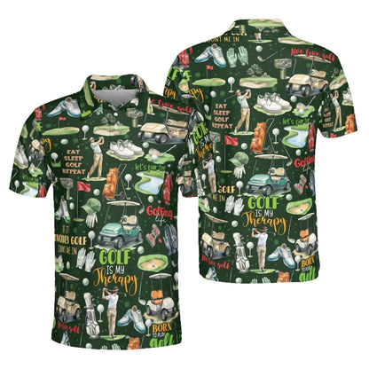 Golf Is My Therapy Men's Golf Polo Shirt, Funny Golf Shirts For Men GE0358