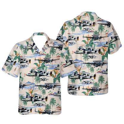 US E-2 Hawkeye Aircraft Tropical Mens Hawaiian Shirt, Military Airplane Hawaiian Shirt HE0798