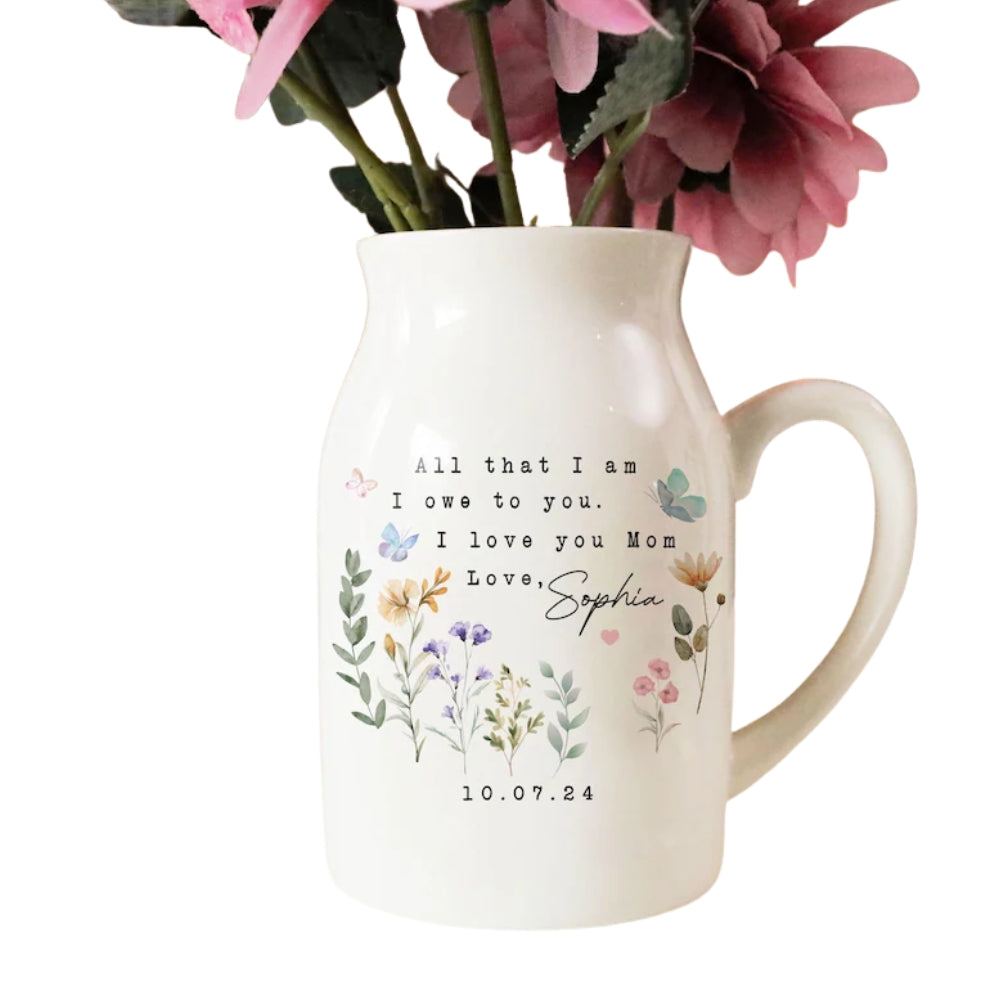 Personalised Mother of the Bride Floral Ceramic Vase, Custom Mother's Day Flower Vase for Mother of the Bride and Groom WD0029