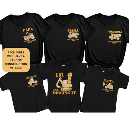 I'm 1 And Digging It Construction Crew Matching 1st Birthday Family Shirts, Custom Tractor First Birthday Matching Shirts For Family ET0326