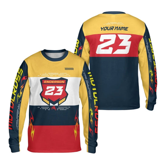 Custom Men's Long Sleeve Racing Dirt Bike Shirts Red Yellow, Custom Dirt Bike Shirts ME0052