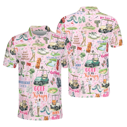 Golf Is My Therapy Men's Golf Polo Shirt, Funny Golf Shirts For Men GE0358