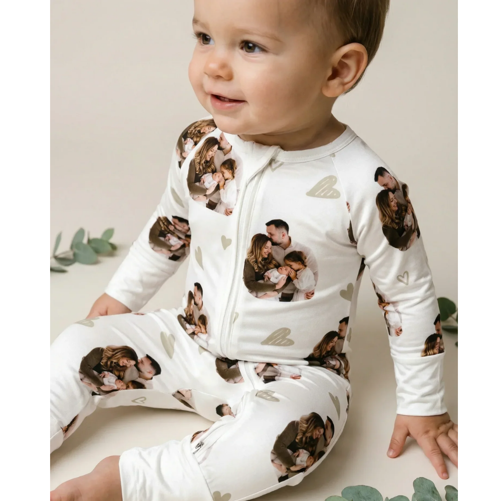 Custom Photo Baby Convertible Zippy Romper, Personalized Baby Convertible Romper With Picture BB0645