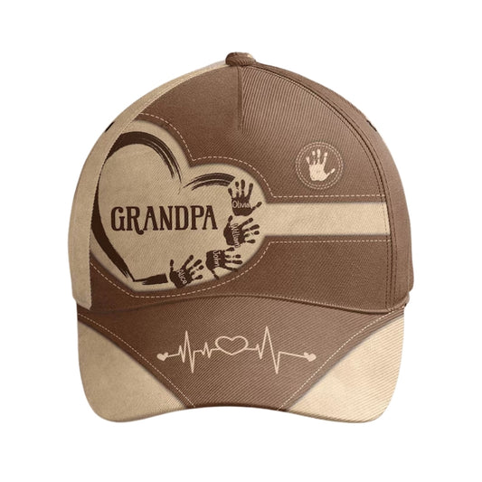 Custom Grandpa Dad Handprints Kid Names Baseball Cap, Custom Father's Day Hats Caps CP0157