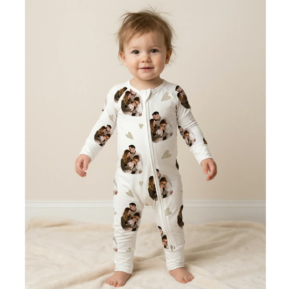 Custom Photo Baby Convertible Zippy Romper, Personalized Baby Convertible Romper With Picture BB0645