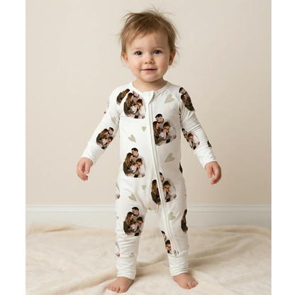Custom Photo Baby Convertible Zippy Romper, Personalized Baby Convertible Romper With Picture BB0645