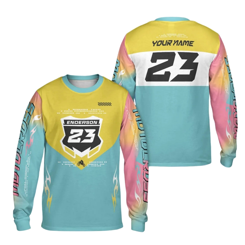 Custom Men's Long Sleeve Racing Dirt Bike Shirts Red Yellow, Custom Dirt Bike Shirts ME0052