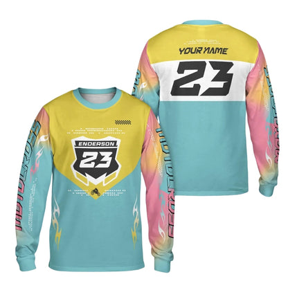 Custom Men's Long Sleeve Racing Dirt Bike Shirts Red Yellow, Custom Dirt Bike Shirts ME0052