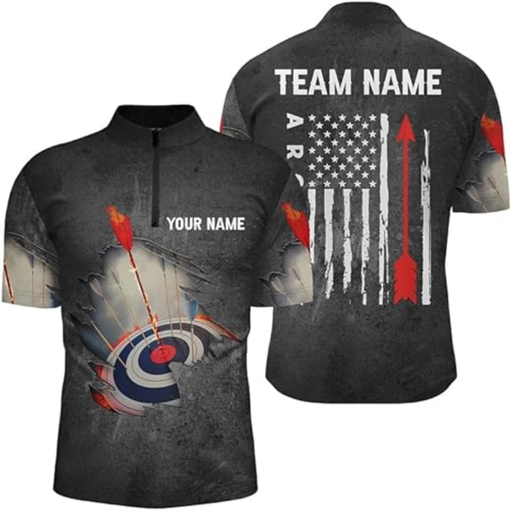 Custom Grey Grunge American Flag Darts Jersey For Men, Custom Patriotic Darts Team Shirts DZ0046
