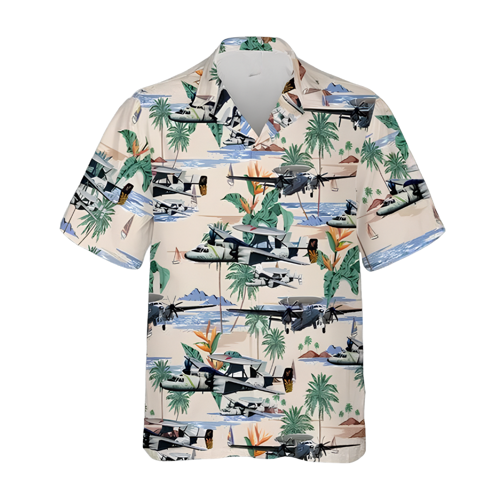 US E-2 Hawkeye Aircraft Tropical Mens Hawaiian Shirt, Military Airplane Hawaiian Shirt HE0798
