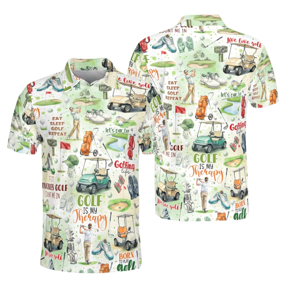 Golf Is My Therapy Men's Golf Polo Shirt, Funny Golf Shirts For Men GE0358