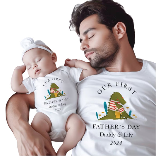 Our First Father's Day Personalized Daddy And Baby Crocodile Matching T Shirts, Custom First Father's Day Matching Shirts ET0918