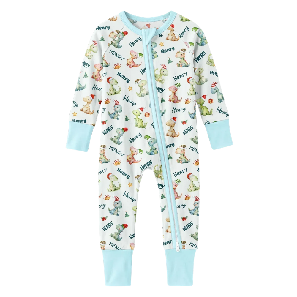 Dinosaur Custom Name Baby Romper Convertible Zipper Romper, Personalized Dinosaur Convertible Romper For Baby BB0646