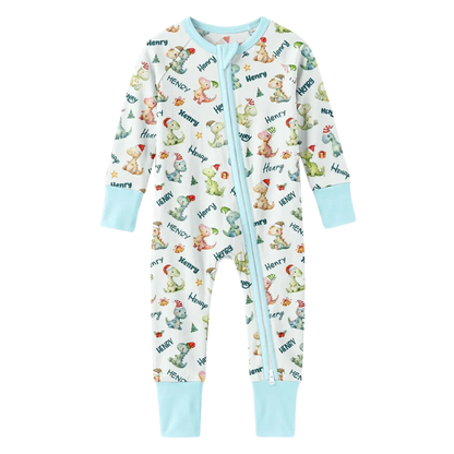 Dinosaur Custom Name Baby Romper Convertible Zipper Romper, Personalized Dinosaur Convertible Romper For Baby BB0646